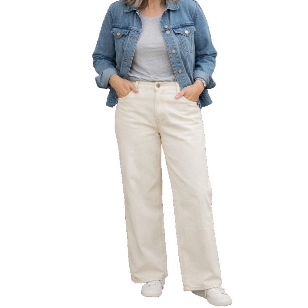 Soft Surroundings‎ Ivory Denim Pants Women 22W Wide Leg Stretch Pockets Beachy